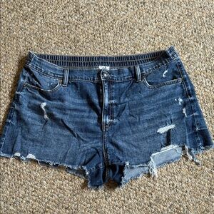 Aerie Dark Blue Distressed Jean Shorts